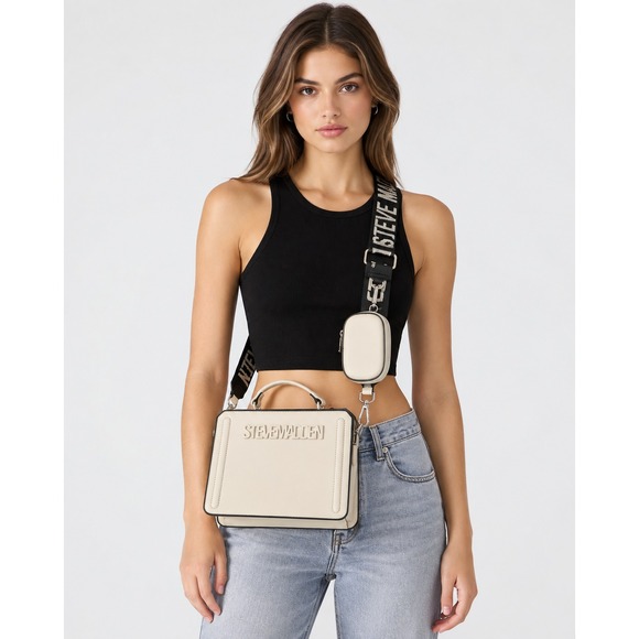 Steve Madden Handbags - Steve Madden Bevelyn Mini Crossbody Bag w/ Logo Strap & Pouch One Size Vanilla